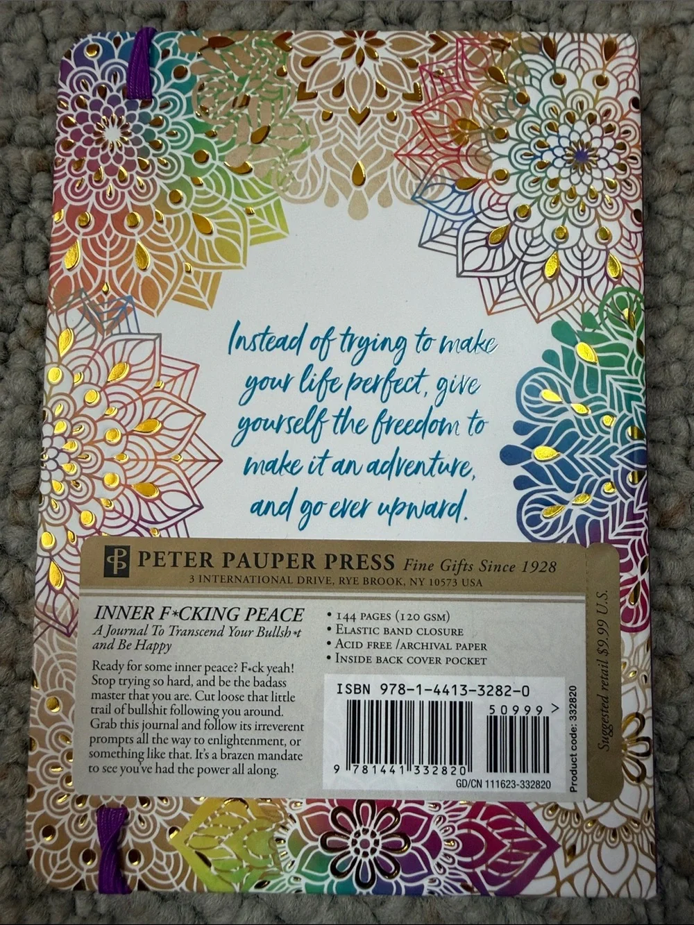 Inner F*cking Peace Rainbow Floral Journal with Purple Elastic